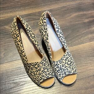 TOMS Animal Print Peep Toe Wedges